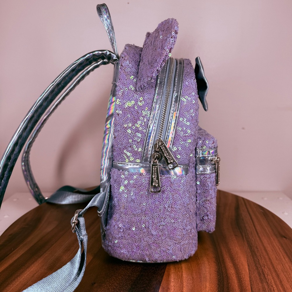 Loungefly Disney Minnie Mouse Lavender Purple Sequin Mini Backpack Bow 2022 - Picture 7 of 11